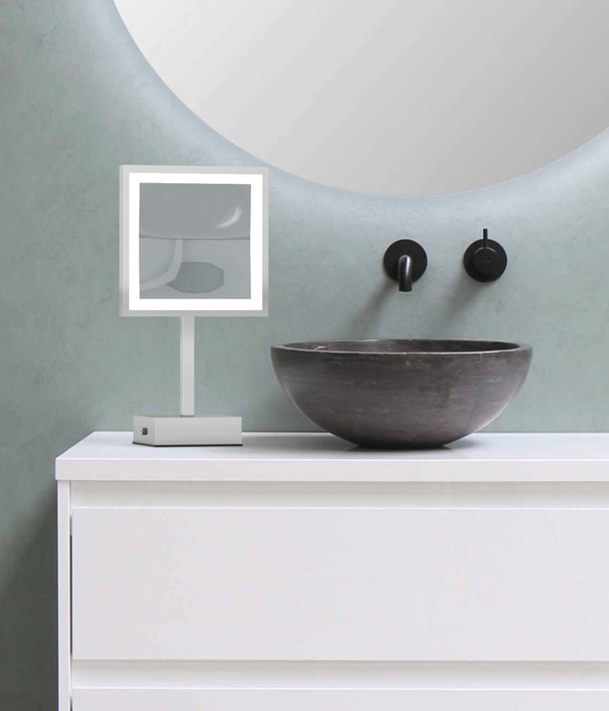 713 - Rechargeable Single-Sided LED Square Freestanding Mirror - THE BRIE