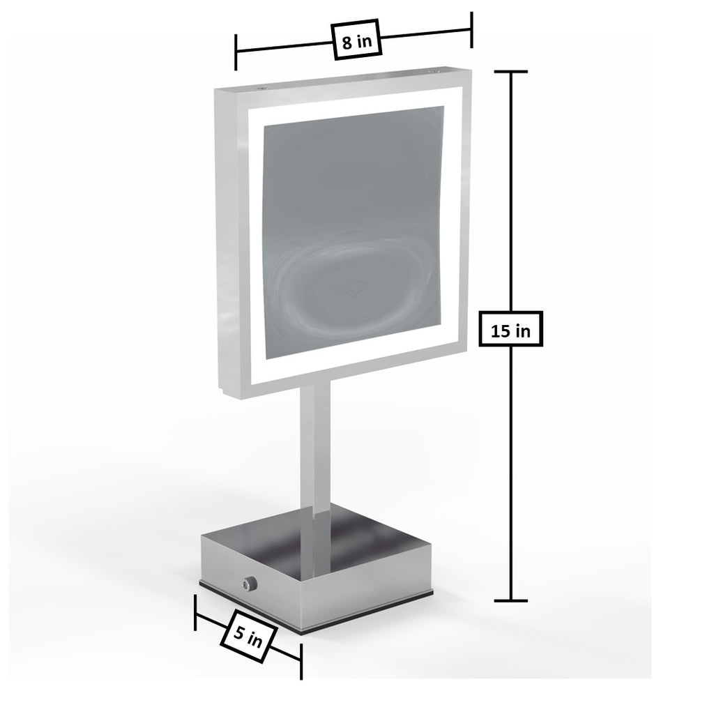 713 - Rechargeable Single-Sided LED Square Freestanding Mirror - THE BRIE
