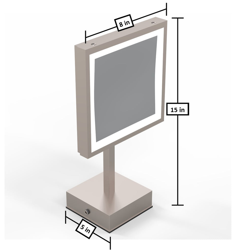 Rechargeable Single-Sided LED Square Freestanding Mirror - THE BRIE