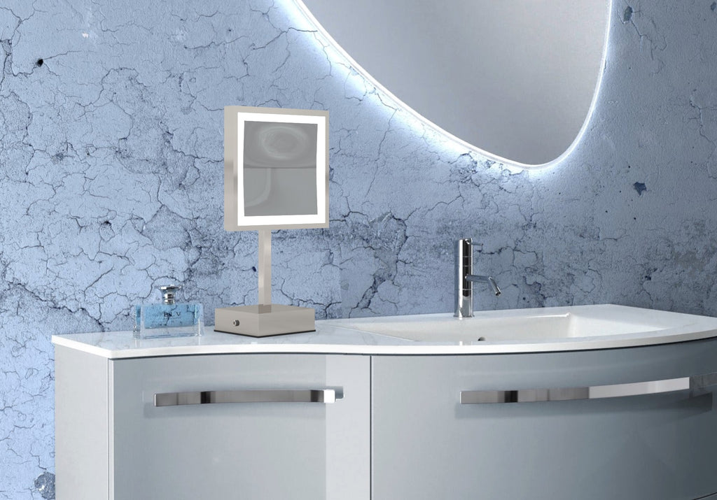 713 - Rechargeable Single-Sided LED Square Freestanding Mirror - THE BRIE