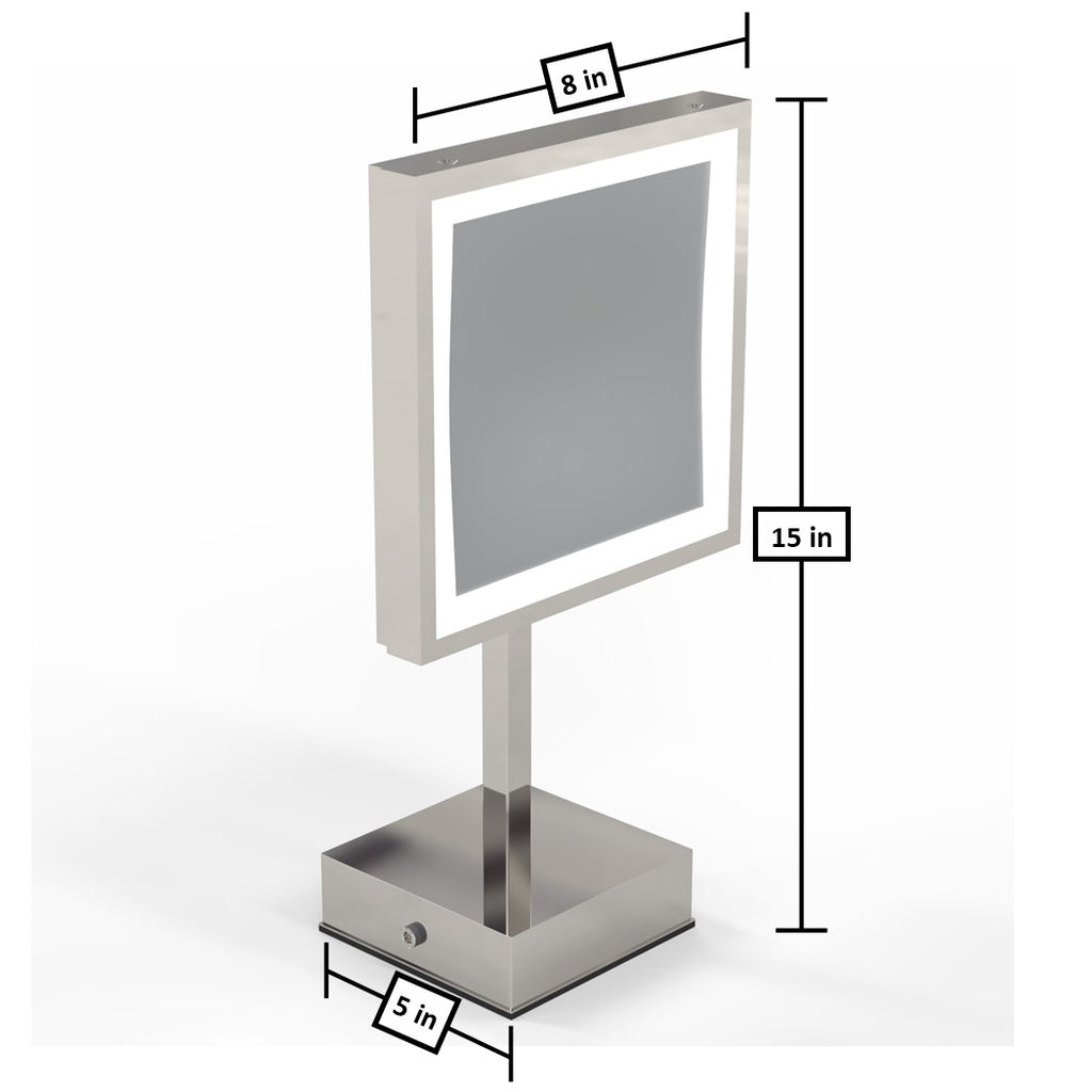 713 - Rechargeable Single-Sided LED Square Freestanding Mirror - THE BRIE