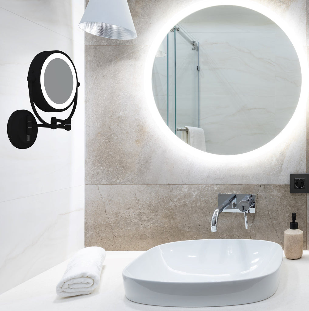 LED Lighted 5x/1x Magnified Arm Wall Mirror - THE MERYL