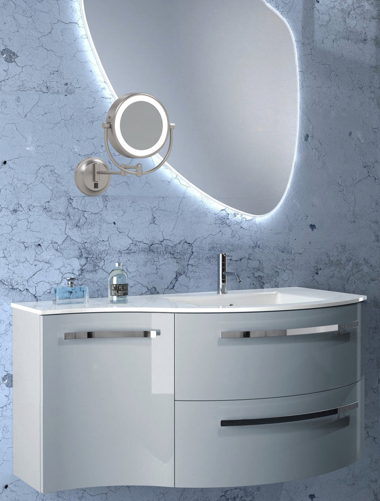 LED Lighted 5x/1x Magnified Arm Wall Mirror - THE MERYL