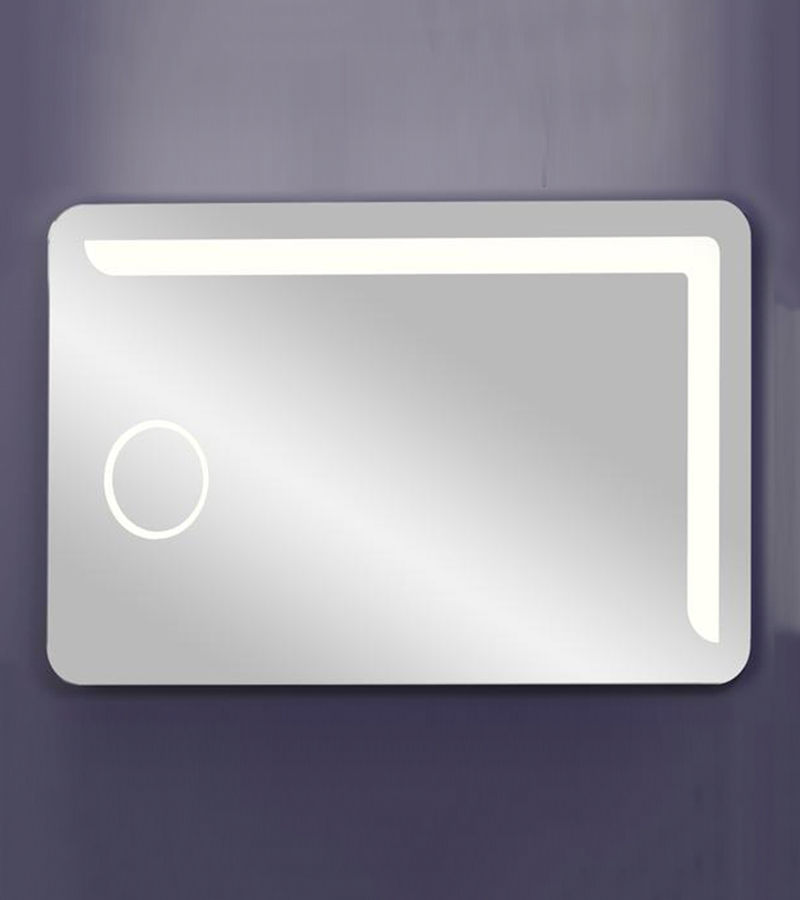 Rectangular LED lighted vanity mirror with 3X magnifying inset and tunable light color